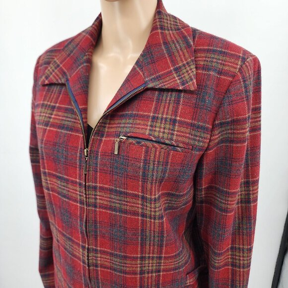 Vintage Pendleton Knockabouts Womens Red Plaid Wool Zip Jacket Size 10 - Picture 1 of 10